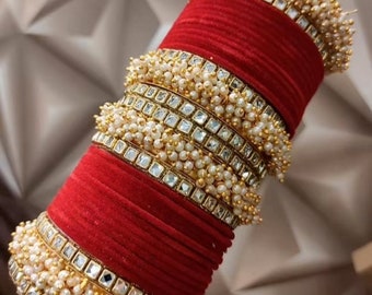 Kundan Red velvet bangles For Women And Girls | Bridal Chuda Set | Indian Traditional  Chudiya Bangles Set For wedding party