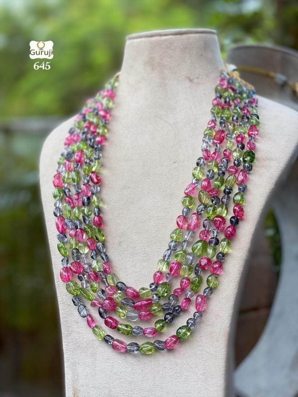 Handcrafted Thread Beads Shell Work Double Layered Necklace Set 15