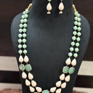 Long Victorian Beaded Necklace/ Indian Jewelry/ Indian Long Necklace/ Indian Trending Collection / Sabyasachi Inspired Jewelry / Mint Green