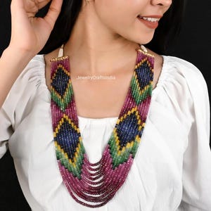 Precious Multi Sapphire Gemstone Necklace, Natural AAA Multi Sapphire 3-4mm Rondelle Faceted Beaded 11 Strand Beaded Necklace