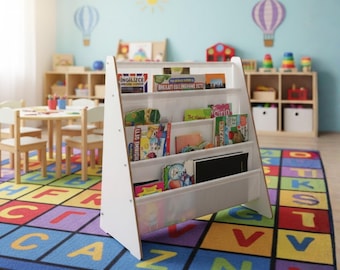 Montessori Kinderbücherregal: Holz & Waschbarer Stoff Buch Organizer