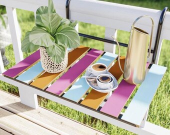 Waterproof, Natural Pine Wood, Colourful and Cute Balcony Table | Folding, Height Adjustable Balcony Table | Balcony Bar Table