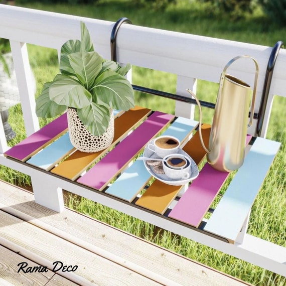 Folding Balcony Table: Natural Pine Wood, Height Adjustable, Colorful
