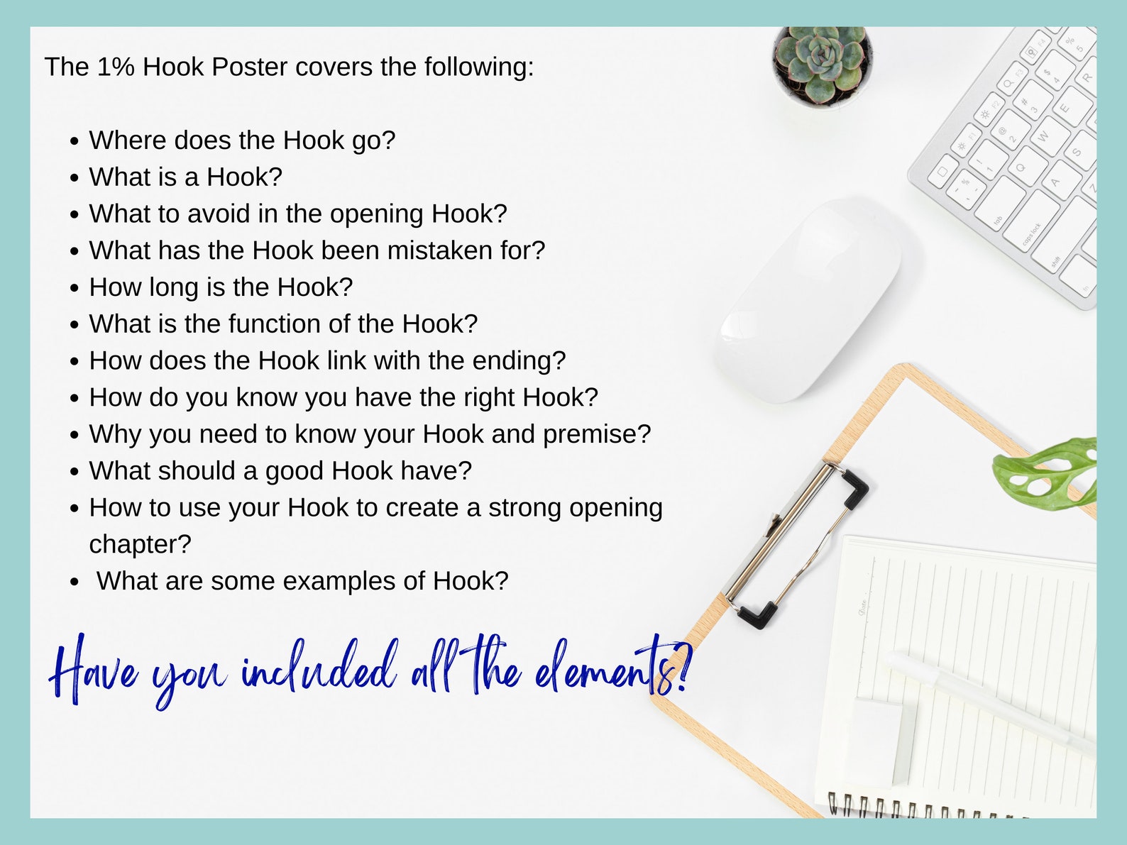 1% How to Write a Novel - Hook Poster | Writing a Book | Printable ...