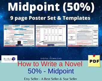 Ensemble d’affiches à mi-parcours | Planificateur de parcelle | Écrivain | Écrire un livre | Écriture créative | Planificateur de romans | Cahier d'exercices d'écriture de roman | écrire des invites