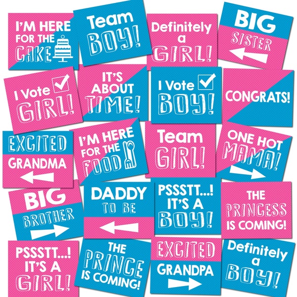 Baby Gender Reveal Party Photo Booth Props - 20 Designs, 8x10, Team Boy, Team Girl, Baby Gender Reveal Party Supplies