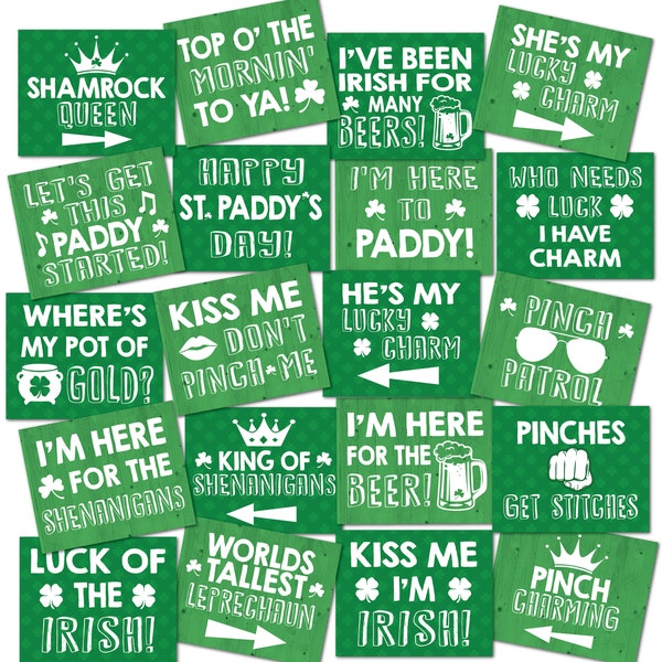 St. Patrick’s Day Photo Booth Props - 20 Designs, 8x10, Double Sided, Photo Booth Props, St Patricks Day Party Props, Saint Patrick’s Day