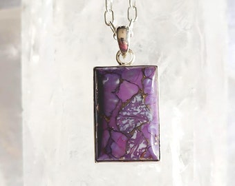 Purple Copper Turquoise Sterling Silver Pendant Necklace