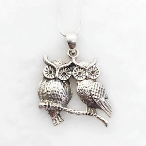 Double Owl Pendant & Chain | Silver Owl Pendant | Bird Pendant Necklace | Owl Necklace | Silver Necklace | Statement Pendant