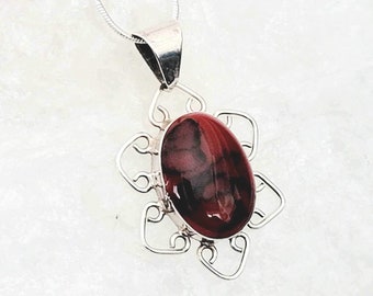 Carnelian Silver Pendant & Chain | Natural Stone Pendant | Oval Stone Necklace | Red Gemstone Necklace | Stone Necklace | Statement Pendant