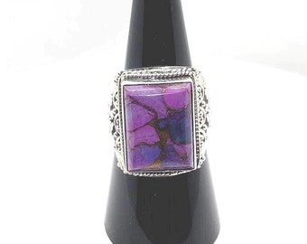 Purple Copper Turquoise Ring | Rectangle Gemstone Ring | Purple Stone Ring | Crystal Gemstone Ring | Statement Ring | Boho Ring