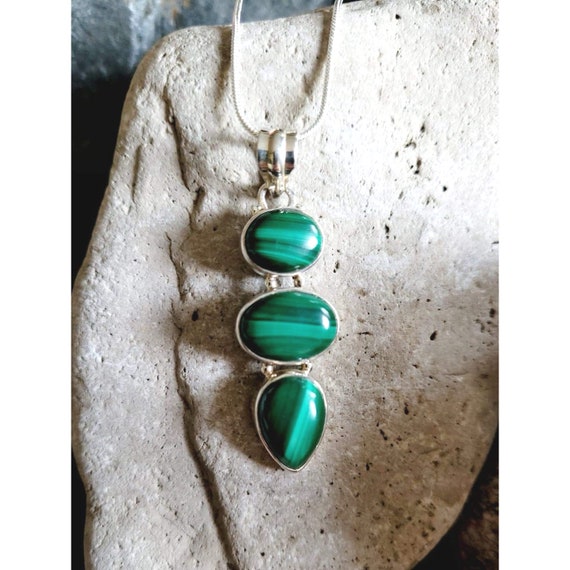 Malachite Pendant Chain Natural Stone Pendant Rectangle Stone Necklace Gemstone Necklace Green Stone Necklace Statement Pendant Etsy