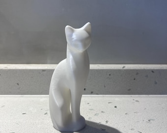 Minimalist 3D Printed Cat Figurine, Modern Cat Sculpture for Home Decor