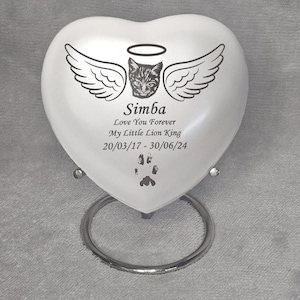 Bespoke White Heart Pet Urn – Angel Wings Design - Medium, 5 Inch (Pets upto 15kg/33lbs)