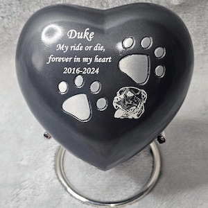 Grey Heart Pet Urn – Paw & Photo Personalised - Medium (Up to 15kg/33lbs, Perfectly Imperfect)