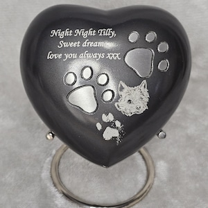 Grey Heart Pet Urn – Paw & Photo Personalised - Medium, 5 Inch (Up to 15kg/33lbs)