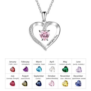 Personalised Birthstone & Engraved Name, Star Sign, Silver, Heart Bespoke and Personal, Love, Christmas Gift - FREE Engraving FREE Delivery