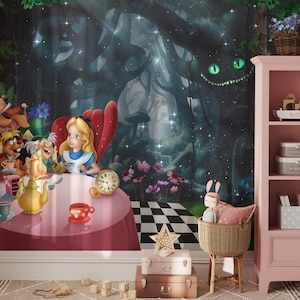 Carta da parati Alice nel Paese delle Meraviglie / Carta da parati Tea Party / Alice nella foresta incantata Carta da parati lNursery Decor / Carta da parati per bambini Rif 108