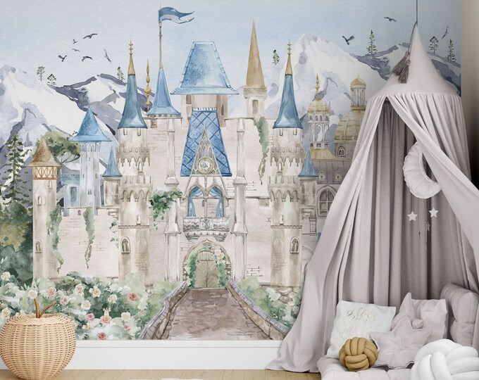 Fairy Tale Castle Wall Mural | Watercolor Castle Wallpaper | Princess ...