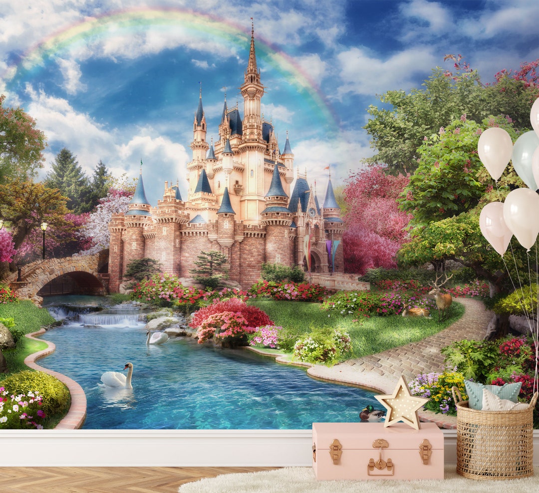Princess Castle Wall Mural Cinderella Castle Wallpaper Fairy Tale Wall