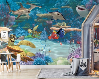 Nemo and Dory Wall Mural | Finding Nemo Wallpaper | Nursery Decor | Children Wallpaper Ref 050