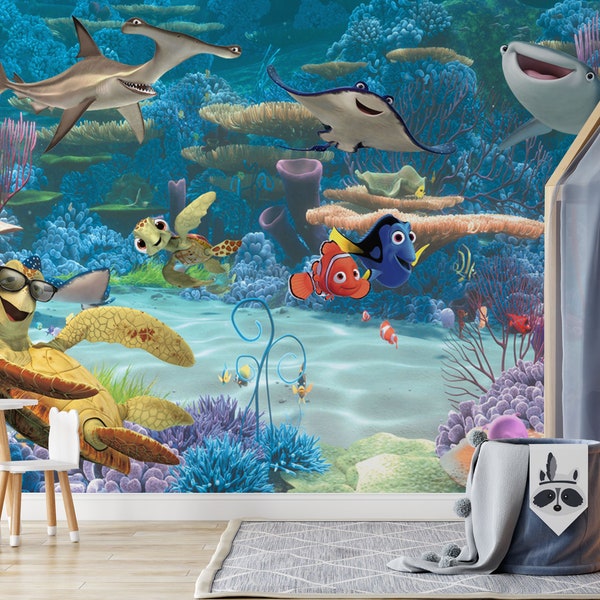 Nemo and Dory Wall Mural | Finding Nemo Wallpaper | Nursery Decor | Children Wallpaper Ref 050