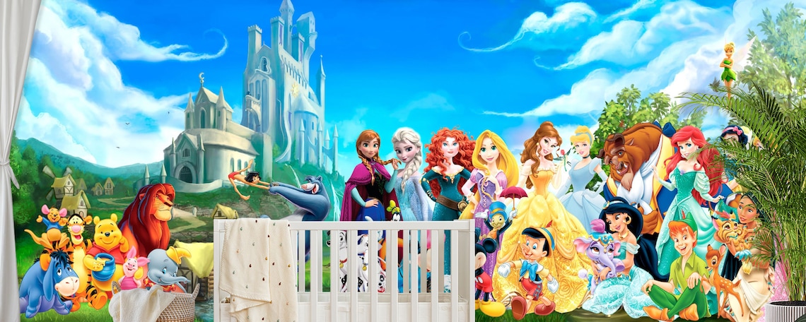 Disney Characters Wall Mural | Peter Pan, Princess, Winnie the Pooh and ...