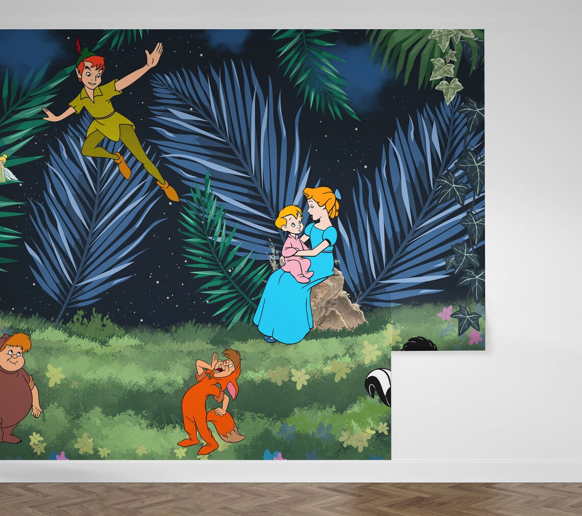 Peter Pan Wall Mural Neverland Wallpaper Nursery Decor Etsy