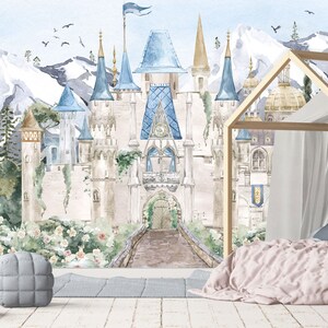 Fairy Tale Castle Mural | Watercolor Princess Nursery Wallpaper - Etsy