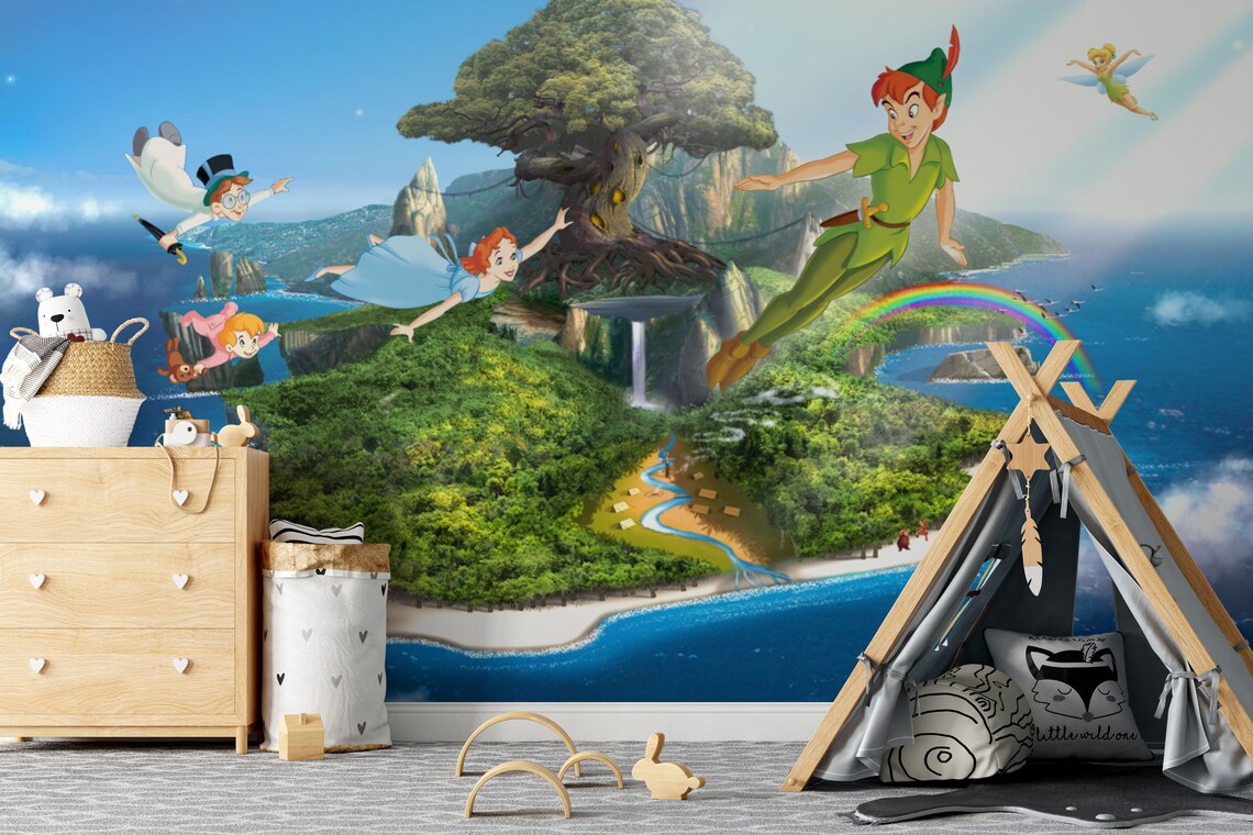 Peter Pan Wall Mural Neverland Wallpaper Nursery Decor Etsy
