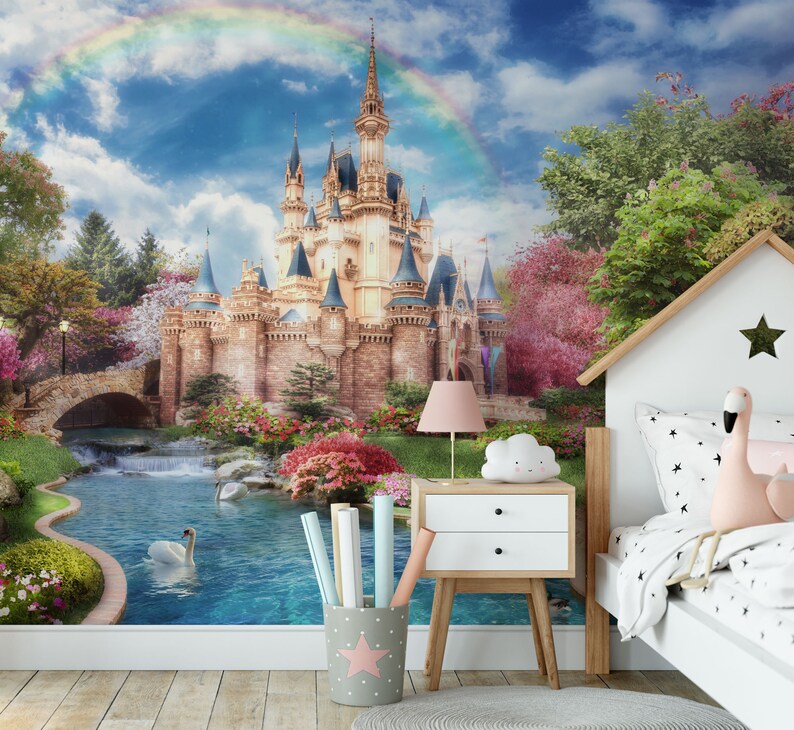 Princess Castle Wall Mural | Cinderella Castle Wallpaper | Fairy Tale ...