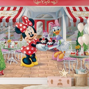 Minnie Mouse in the Sweet Shop Wall Mural / Minnie Mouse and Friends Wallpaper / Nursery Decor / Children Wallpaper Ref 006