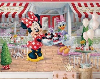 Minnie Mouse in the Sweet Shop Wall Mural | Minnie Mouse and Friends Wallpaper | Nursery Decor | Children Wallpaper Ref 006