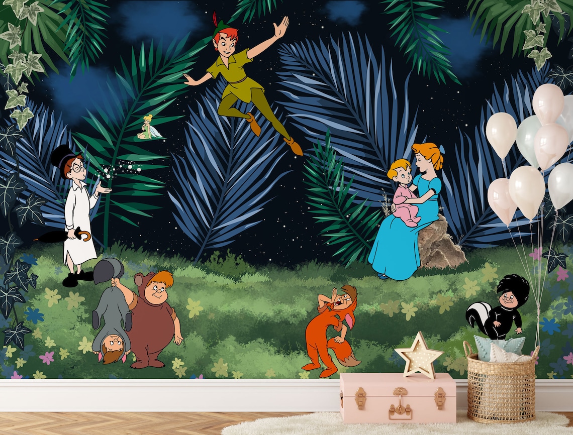 Peter Pan Wall Mural Neverland Wallpaper Nursery Decor Children