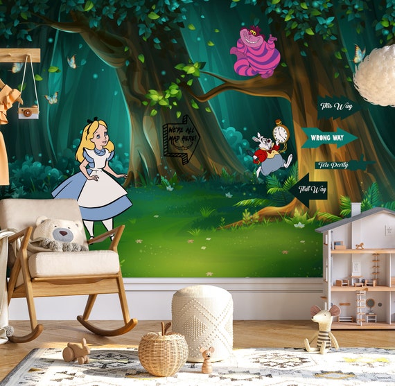 Alice's Garden Mural Wallpaper in Neutral