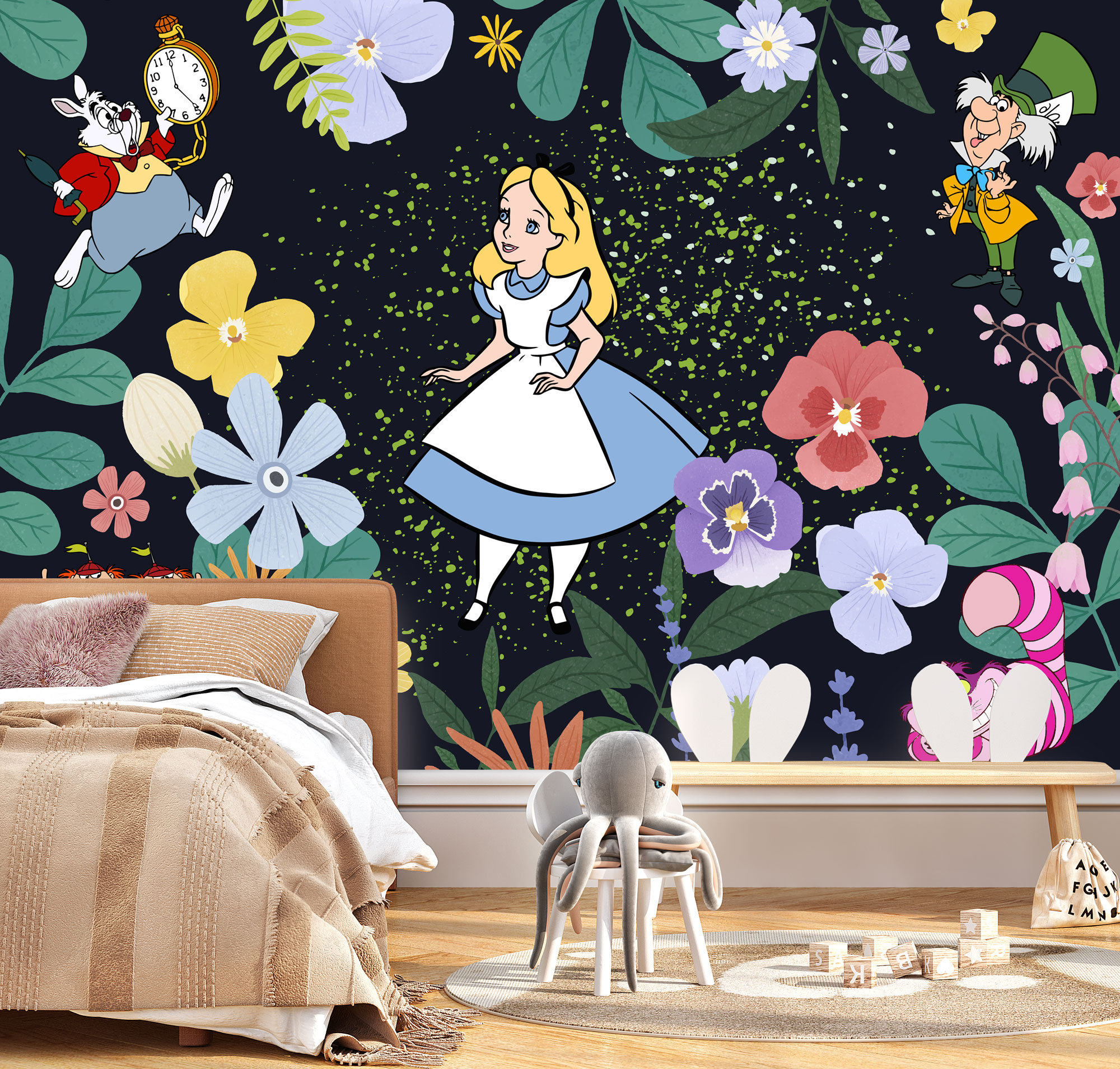 Alice in the Garden of Live Flowers Wall Mural | Alice in