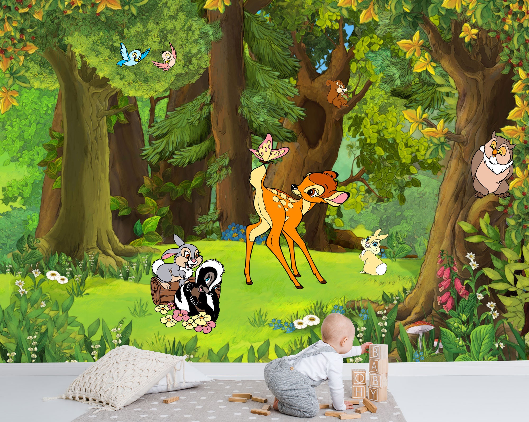 森での生活の壁画 | バンビの壁紙 | 子供部屋の装飾 | 子供の壁紙 Ref