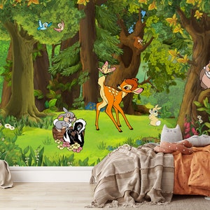Carta da parati murale "A Life in the Woods" / Carta da parati Bambi / Decorazione per la cameretta dei bambini / Carta da parati per bambini Rif. 047