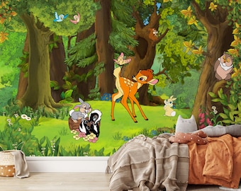 A Life in the Woods Wall Mural | Bambi Wallpaper | Nursery Decor | Children Wallpaper Ref 047