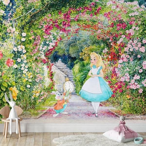 Carta da parati Alice / Carta da parati Alice nel Paese delle Meraviglie / Decorazione per la cameretta / Carta da parati per bambini Rif 068