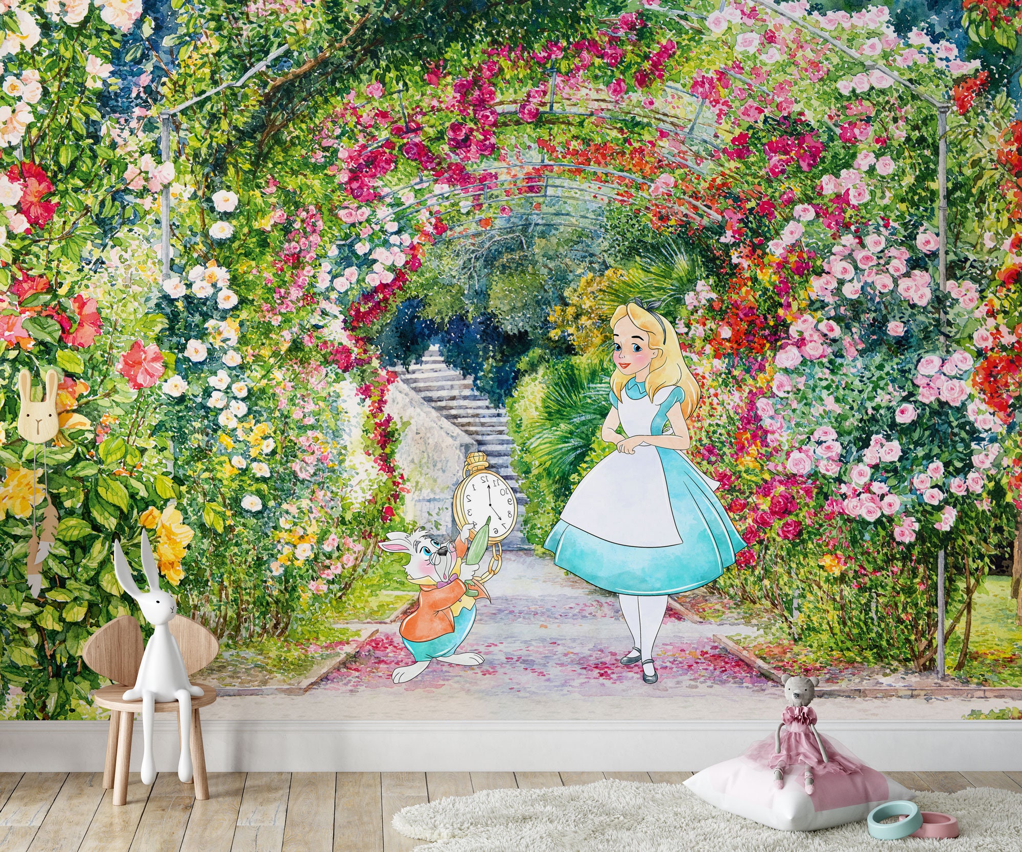 Alice Wall Mural Alice in Wonderland Wallpaper Nursery - Etsy Alice Wall Mural Alice in Wonderland Wallpaper Nursery - Etsy
