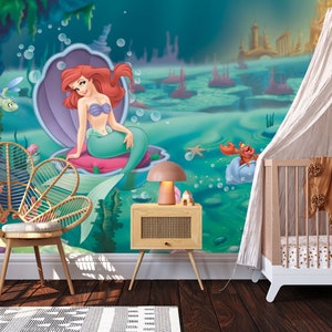 Murale della Sirenetta / Carta da parati Ariel / Decorazione per l'infanzia / Carta da parati per bambini Ref 016