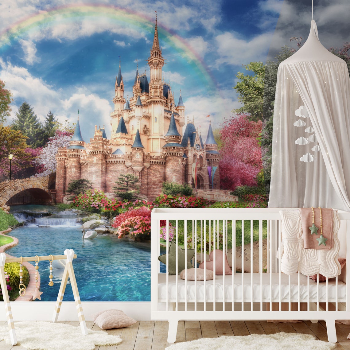 Princess Castle Wall Mural Cinderella Castle Wallpaper - Etsy