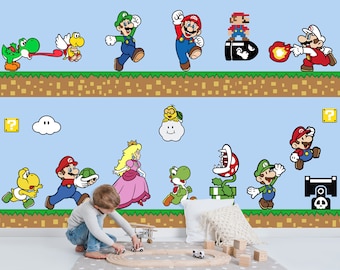 Super Mario Wall Mural | Mario Wall Mural | Super Mario Wallpaper | Nursery Decor | Children Wallpaper Ref 072