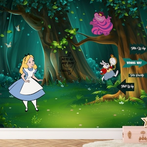 Alice nella foresta incantata / Alice nel paese delle meraviglie / Decorazione per la cameretta dei bambini / Carta da parati per bambini Rif 055