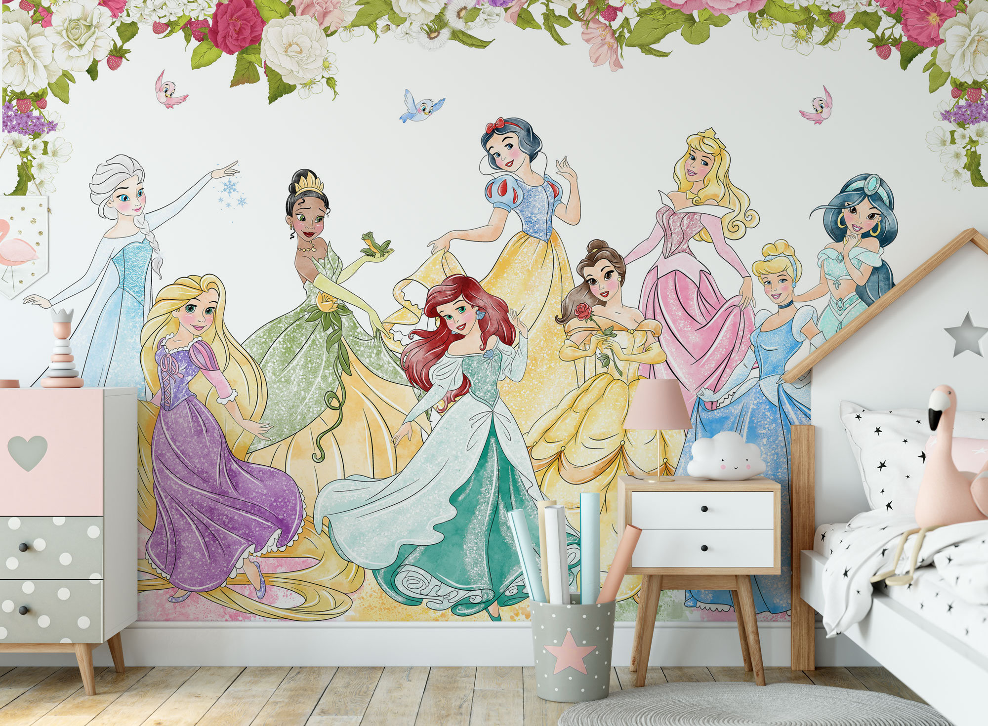水彩画プリンセス壁画 | プリンセス壁紙 | 保育園の装飾 | 子供用壁紙