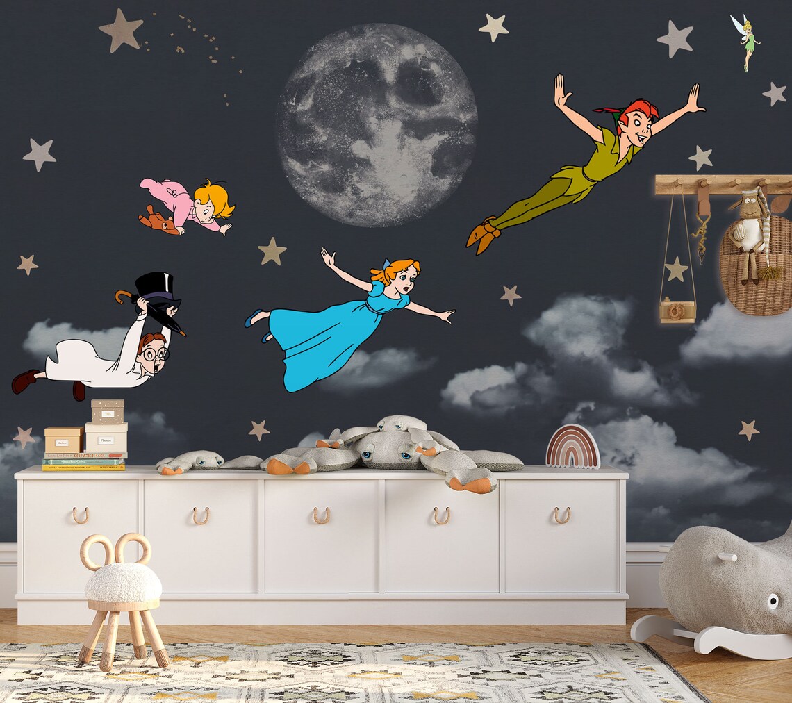 Peter Pan Wall Mural Neverland Wallpaper Nursery Decor Etsy