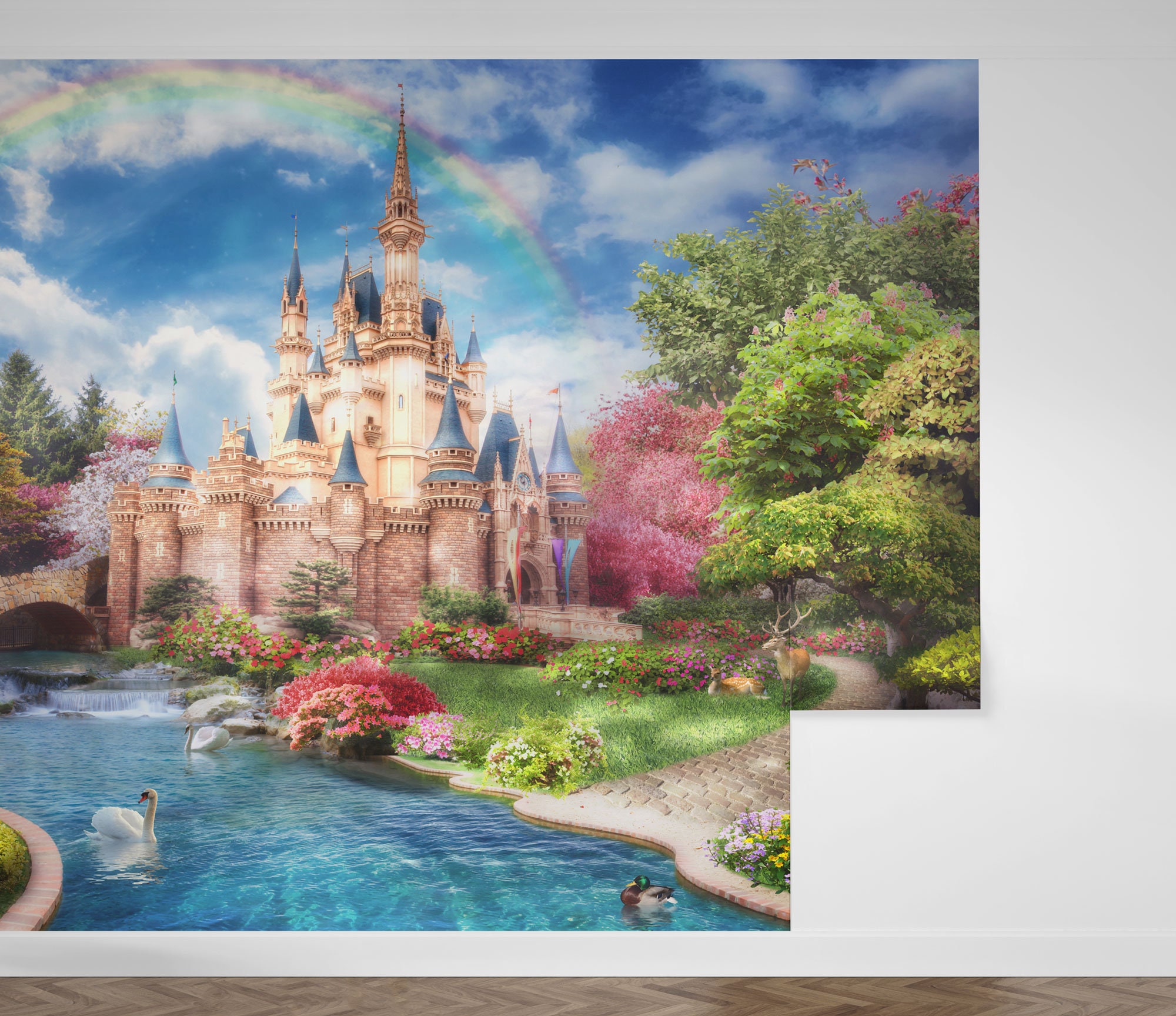 Princess Castle Wall Mural | Cinderella Castle Wallpaper | Fairy Tale ...