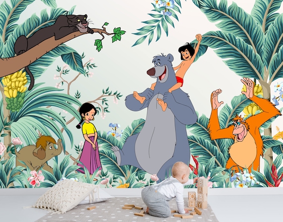 Jungle Book Wall Mural Mowgli Wallpaper Nursery Decor - Etsy Finland Jungle Book Wall Mural Mowgli Wallpaper Nursery Decor - Etsy Finland