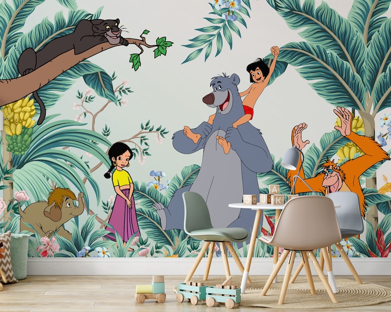 Jungle Book Wall Mural Mowgli Wallpaper Nursery Decor Children Wallpaper Ref 035 Etsy